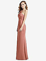 Side View Thumbnail - Desert Rose Shirred One-Shoulder Satin Trumpet Dress - Maddie