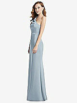 Side View Thumbnail - Mist Shirred One-Shoulder Satin Trumpet Dress - Maddie