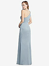 Rear View Thumbnail - Mist Shirred One-Shoulder Satin Trumpet Dress - Maddie