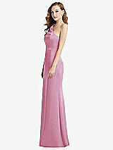 Side View Thumbnail - Powder Pink Shirred One-Shoulder Satin Trumpet Dress - Maddie