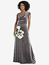 Alt View 1 Thumbnail - Caviar Gray Cowl-Neck Cap Sleeve Velvet Maxi Dress with Pockets