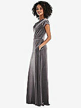 Side View Thumbnail - Caviar Gray Cowl-Neck Cap Sleeve Velvet Maxi Dress with Pockets