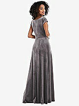 Rear View Thumbnail - Caviar Gray Cowl-Neck Cap Sleeve Velvet Maxi Dress with Pockets