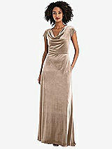 Front View Thumbnail - Topaz Cowl-Neck Cap Sleeve Velvet Maxi Dress with Pockets