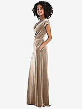 Side View Thumbnail - Topaz Cowl-Neck Cap Sleeve Velvet Maxi Dress with Pockets