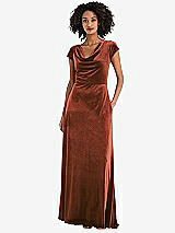 Front View Thumbnail - Auburn Moon Cowl-Neck Cap Sleeve Velvet Maxi Dress with Pockets