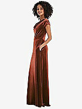 Side View Thumbnail - Auburn Moon Cowl-Neck Cap Sleeve Velvet Maxi Dress with Pockets