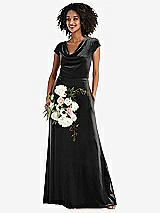 Alt View 1 Thumbnail - Black Cowl-Neck Cap Sleeve Velvet Maxi Dress with Pockets