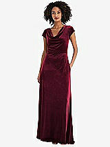 Front View Thumbnail - Cabernet Cowl-Neck Cap Sleeve Velvet Maxi Dress with Pockets