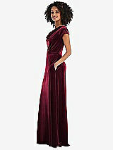 Side View Thumbnail - Cabernet Cowl-Neck Cap Sleeve Velvet Maxi Dress with Pockets