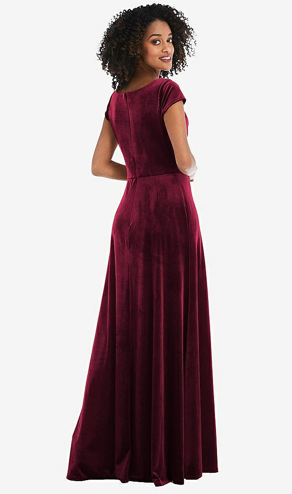 Back View - Cabernet Cowl-Neck Cap Sleeve Velvet Maxi Dress with Pockets