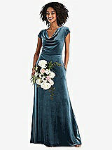 Alt View 1 Thumbnail - Dutch Blue Cowl-Neck Cap Sleeve Velvet Maxi Dress with Pockets