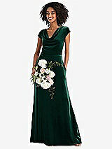 Alt View 1 Thumbnail - Evergreen Cowl-Neck Cap Sleeve Velvet Maxi Dress with Pockets