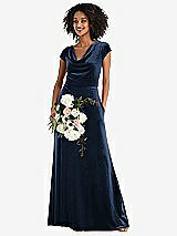 Alt View 1 Thumbnail - Midnight Navy Cowl-Neck Cap Sleeve Velvet Maxi Dress with Pockets