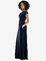 Side View Thumbnail - Midnight Navy Cowl-Neck Cap Sleeve Velvet Maxi Dress with Pockets