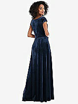 Rear View Thumbnail - Midnight Navy Cowl-Neck Cap Sleeve Velvet Maxi Dress with Pockets