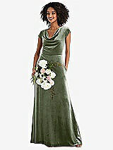 Alt View 1 Thumbnail - Sage Cowl-Neck Cap Sleeve Velvet Maxi Dress with Pockets