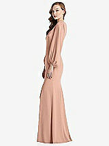 Alt View 2 Thumbnail - Pale Peach Long Puff Sleeve V-Neck Trumpet Gown