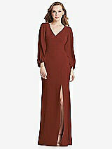 Alt View 1 Thumbnail - Auburn Moon Long Puff Sleeve V-Neck Trumpet Gown