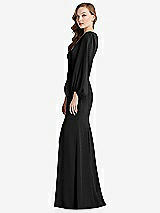 Alt View 2 Thumbnail - Black Long Puff Sleeve V-Neck Trumpet Gown