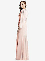 Alt View 3 Thumbnail - Blush Long Puff Sleeve V-Neck Trumpet Gown