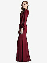 Alt View 2 Thumbnail - Burgundy Long Puff Sleeve V-Neck Trumpet Gown