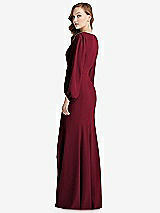 Alt View 3 Thumbnail - Burgundy Long Puff Sleeve V-Neck Trumpet Gown