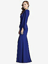 Alt View 2 Thumbnail - Cobalt Blue Long Puff Sleeve V-Neck Trumpet Gown