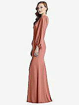 Alt View 2 Thumbnail - Desert Rose Long Puff Sleeve V-Neck Trumpet Gown