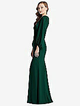 Alt View 2 Thumbnail - Hunter Green Long Puff Sleeve V-Neck Trumpet Gown