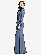 Alt View 2 Thumbnail - Larkspur Blue Long Puff Sleeve V-Neck Trumpet Gown