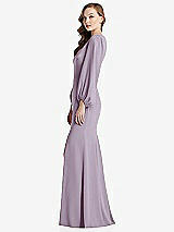 Alt View 2 Thumbnail - Lilac Haze Long Puff Sleeve V-Neck Trumpet Gown