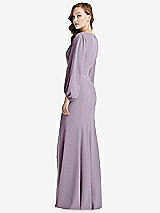 Alt View 3 Thumbnail - Lilac Haze Long Puff Sleeve V-Neck Trumpet Gown