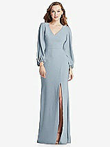 Alt View 1 Thumbnail - Mist Long Puff Sleeve V-Neck Trumpet Gown