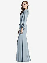 Alt View 2 Thumbnail - Mist Long Puff Sleeve V-Neck Trumpet Gown