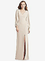 Alt View 1 Thumbnail - Oat Long Puff Sleeve V-Neck Trumpet Gown