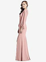 Alt View 2 Thumbnail - Rose - PANTONE Rose Quartz Long Puff Sleeve V-Neck Trumpet Gown