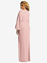 Rear View Thumbnail - Rose - PANTONE Rose Quartz Long Puff Sleeve V-Neck Trumpet Gown