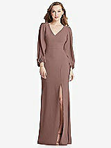 Alt View 1 Thumbnail - Sienna Long Puff Sleeve V-Neck Trumpet Gown