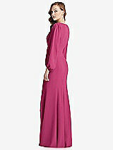 Alt View 3 Thumbnail - Tea Rose Long Puff Sleeve V-Neck Trumpet Gown