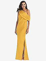 Front View Thumbnail - NYC Yellow Draped One-Shoulder Convertible Maxi Slip Dress