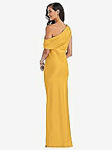 Rear View Thumbnail - NYC Yellow Draped One-Shoulder Convertible Maxi Slip Dress