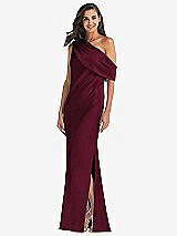 Front View Thumbnail - Cabernet Draped One-Shoulder Convertible Maxi Slip Dress