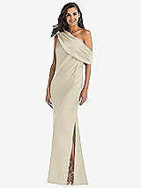 Front View Thumbnail - Champagne Draped One-Shoulder Convertible Maxi Slip Dress