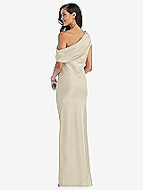 Rear View Thumbnail - Champagne Draped One-Shoulder Convertible Maxi Slip Dress