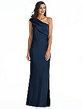 Alt View 1 Thumbnail - Midnight Navy Draped One-Shoulder Convertible Maxi Slip Dress