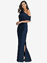 Side View Thumbnail - Midnight Navy Draped One-Shoulder Convertible Maxi Slip Dress