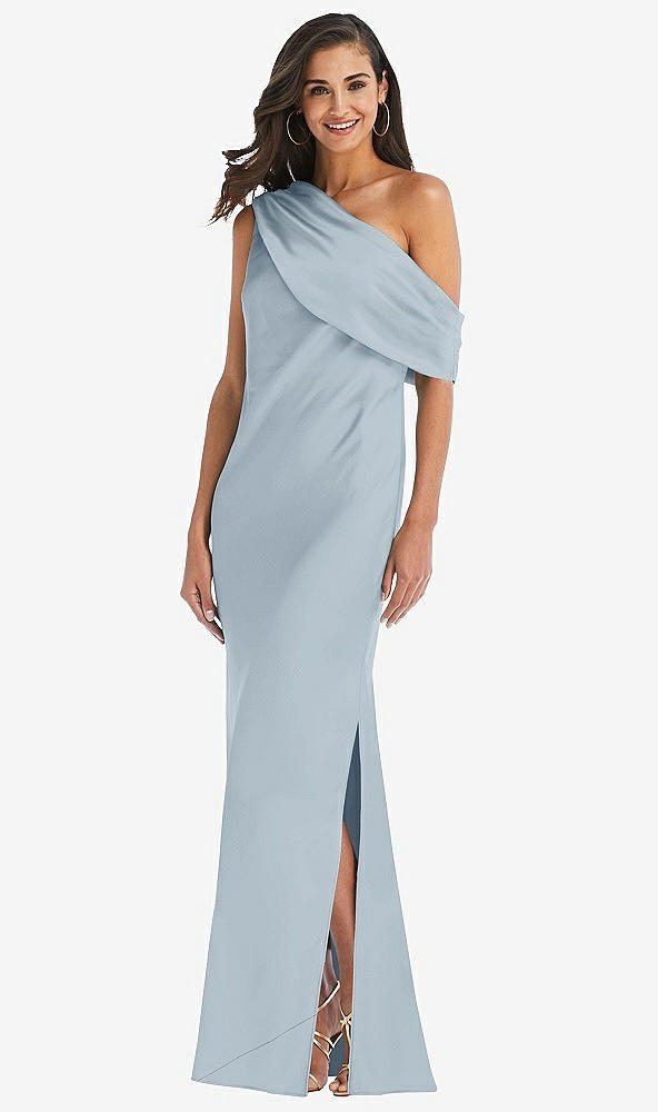 Front View - Mist Draped One-Shoulder Convertible Maxi Slip Dress