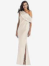 Front View Thumbnail - Oat Draped One-Shoulder Convertible Maxi Slip Dress