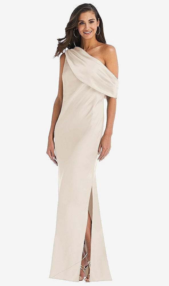 Front View - Oat Draped One-Shoulder Convertible Maxi Slip Dress